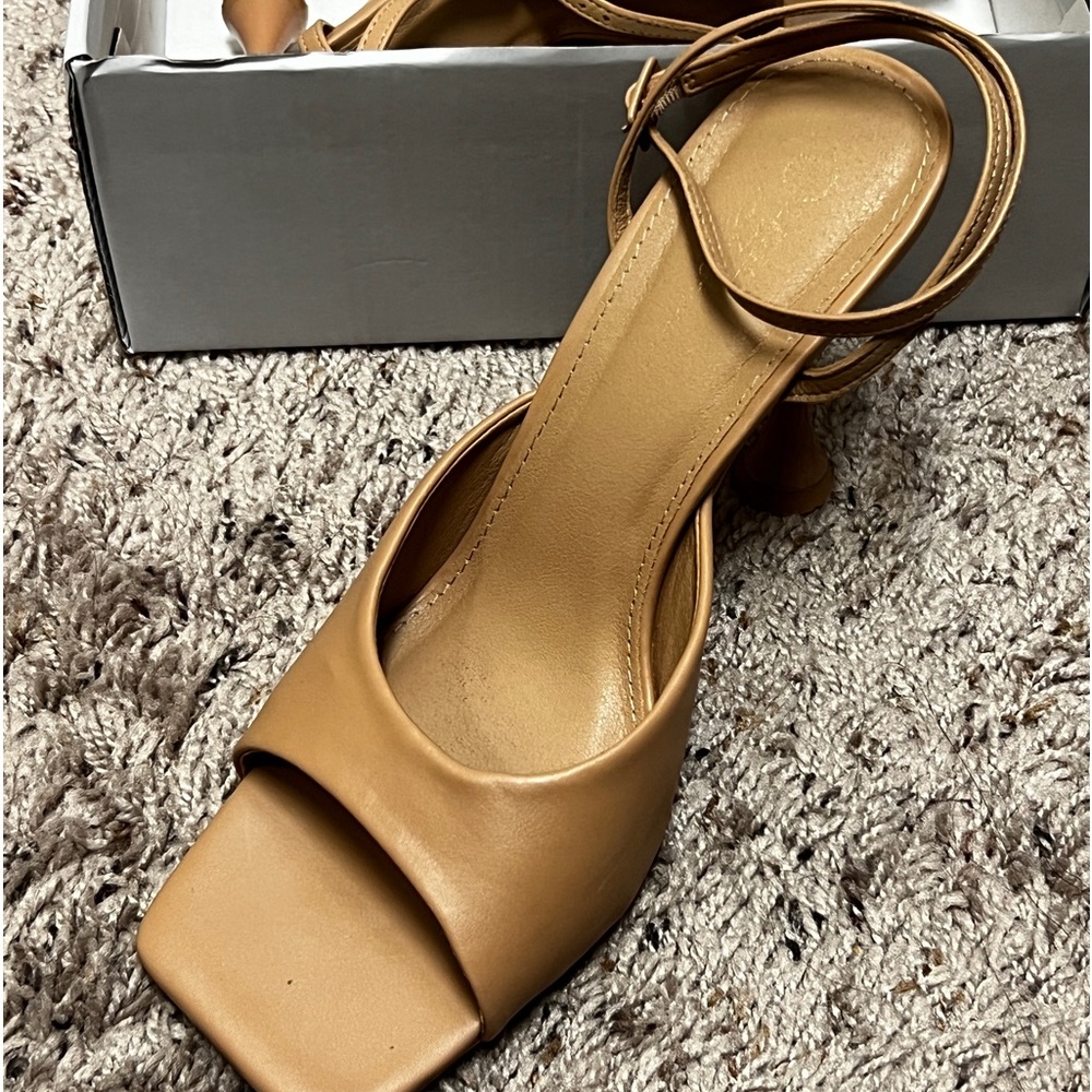 Olivia Ferguson sandal heels. Size 10. Heel height ~4.5inches. Color tan.